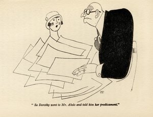 "Så Dorothy gick till Mr Abels och berättade för honom om hennes situation", illustration från "But Gentlemen Marry Brunettes" av Anita Loos, publicerad 1928